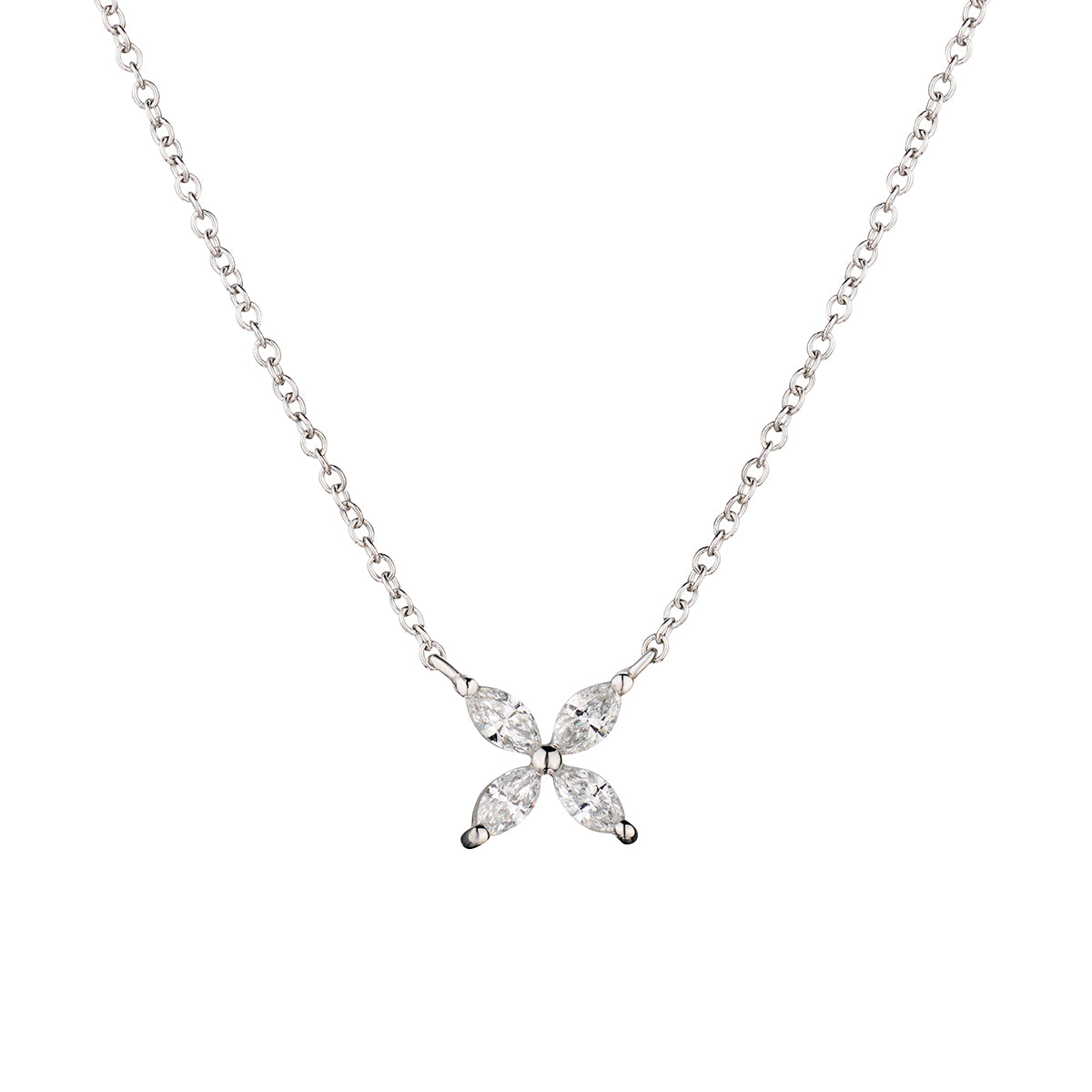 Marquise Diamond Floral Necklace in 18K White Gold-Bijoux Village Fine Jewellers