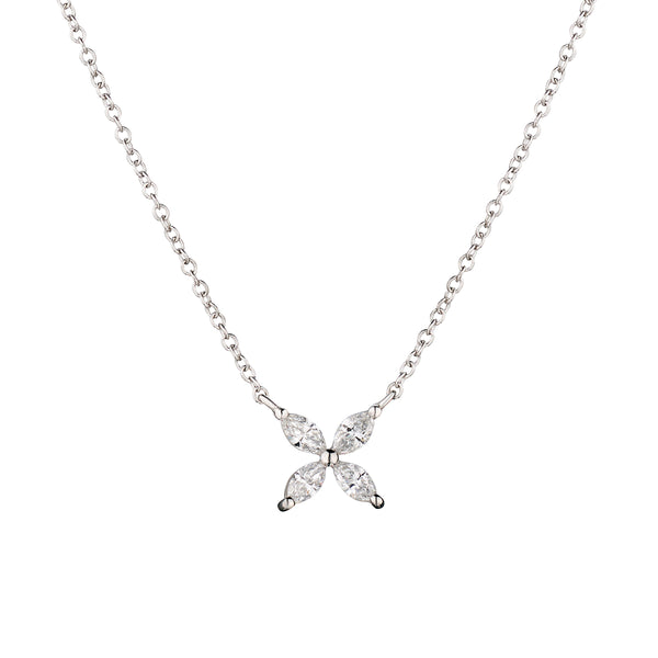 Marquise Diamond Floral Necklace in 18K White Gold – 0.43 CTs-Bijoux Village Fine Jewellers