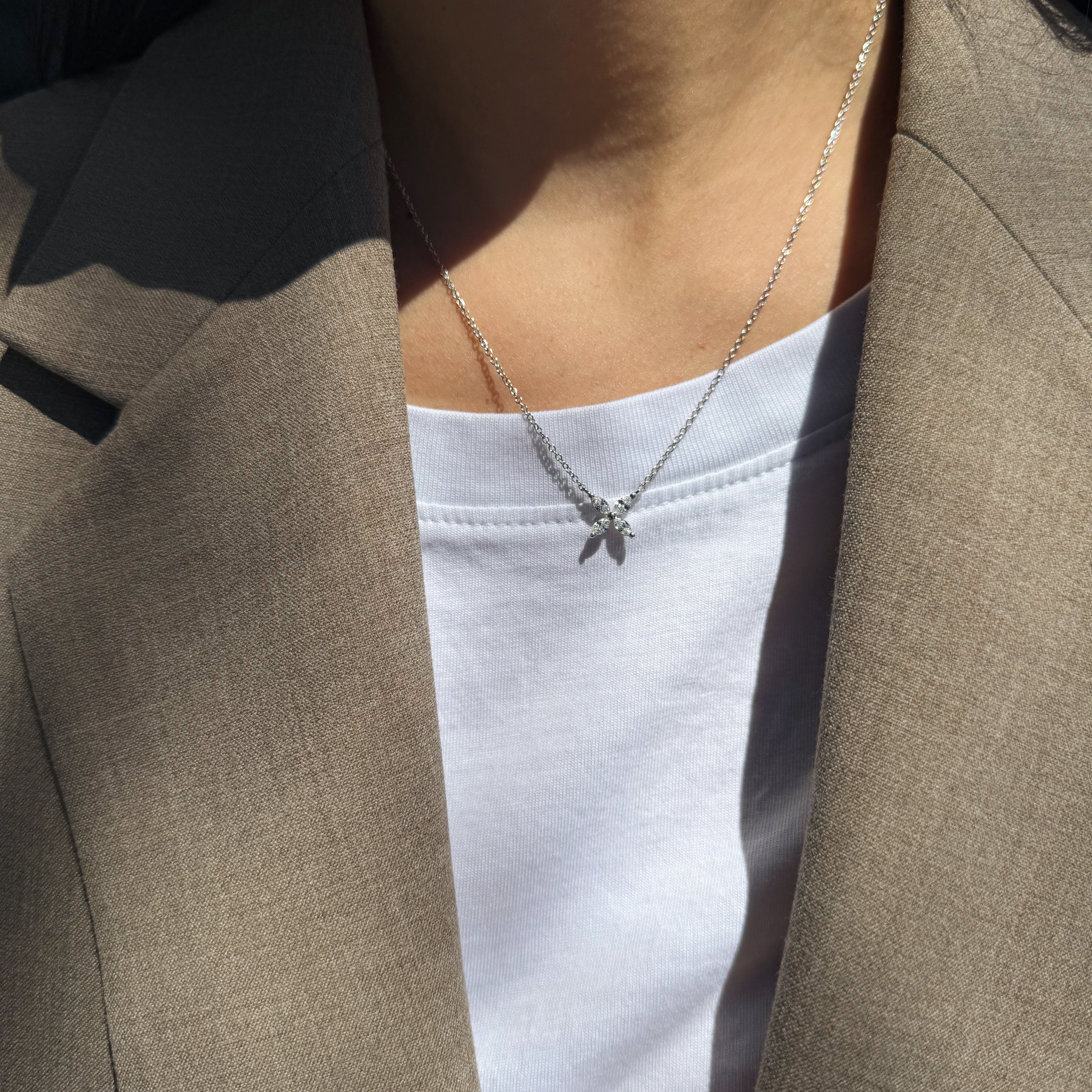 Marquise Diamond Floral Necklace in 18K White Gold-Bijoux Village Fine Jewellers