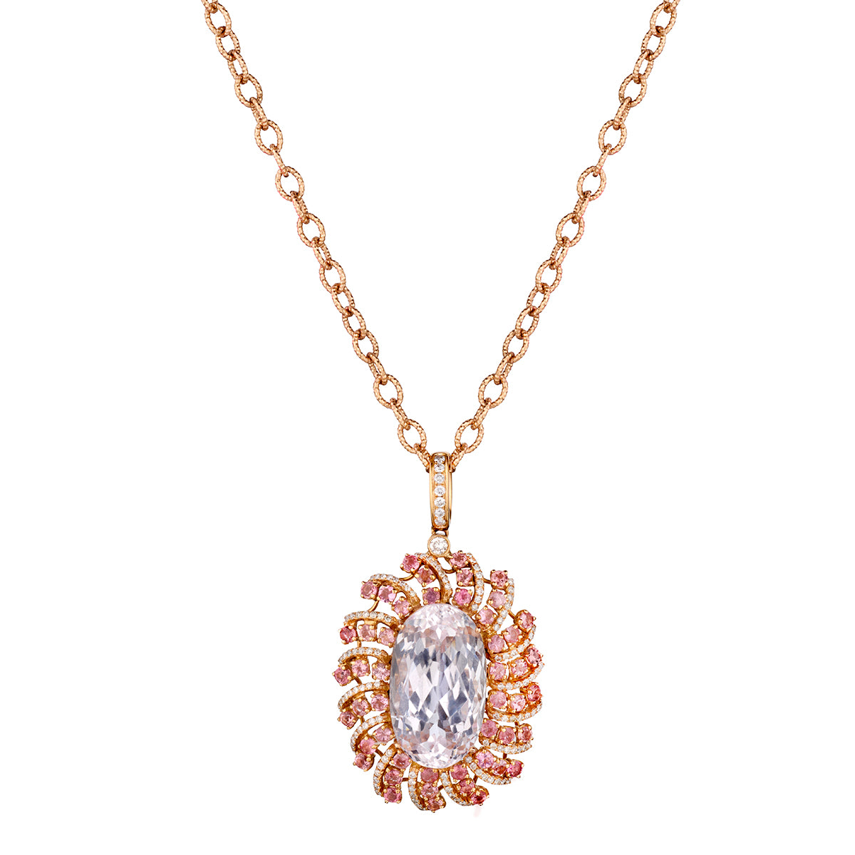 Morganite and Pink Sapphire Halo Pendant-Bijoux Village Fine Jewellers