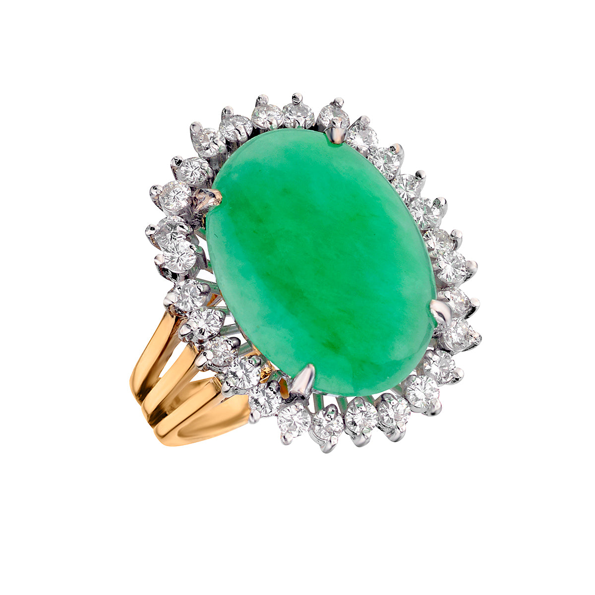 Oval Jade and Diamond Halo Cocktail Ring-Bijoux Village Fine Jewellers