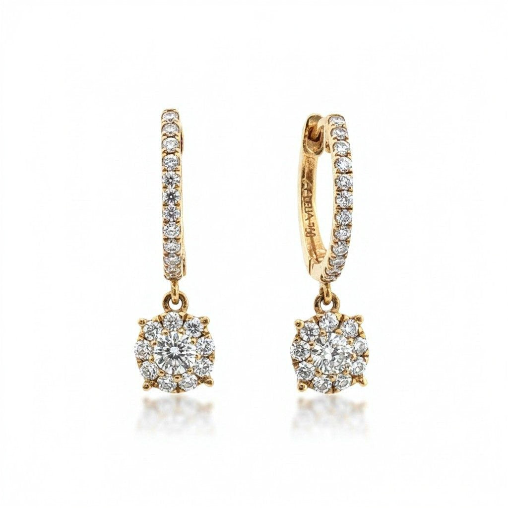 Petite Halo Diamond Drop Huggie Earrings-Drop Earrings-Bijoux Village Fine Jewellers