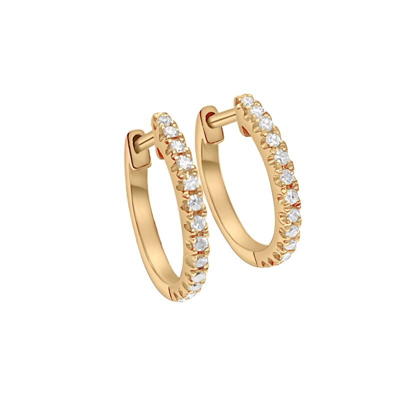 Yellow Gold Diamond Huggie Hoop Earrings-Bijoux Village Fine Jewellers