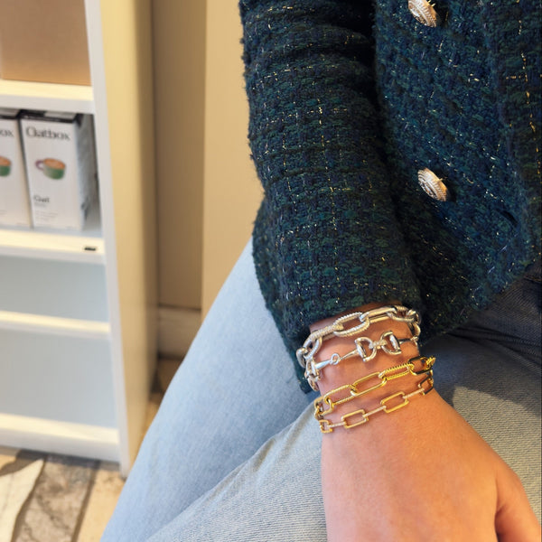 Yellow Gold Polished and Textured Link Bracelet-Bijoux Village Fine Jewellers