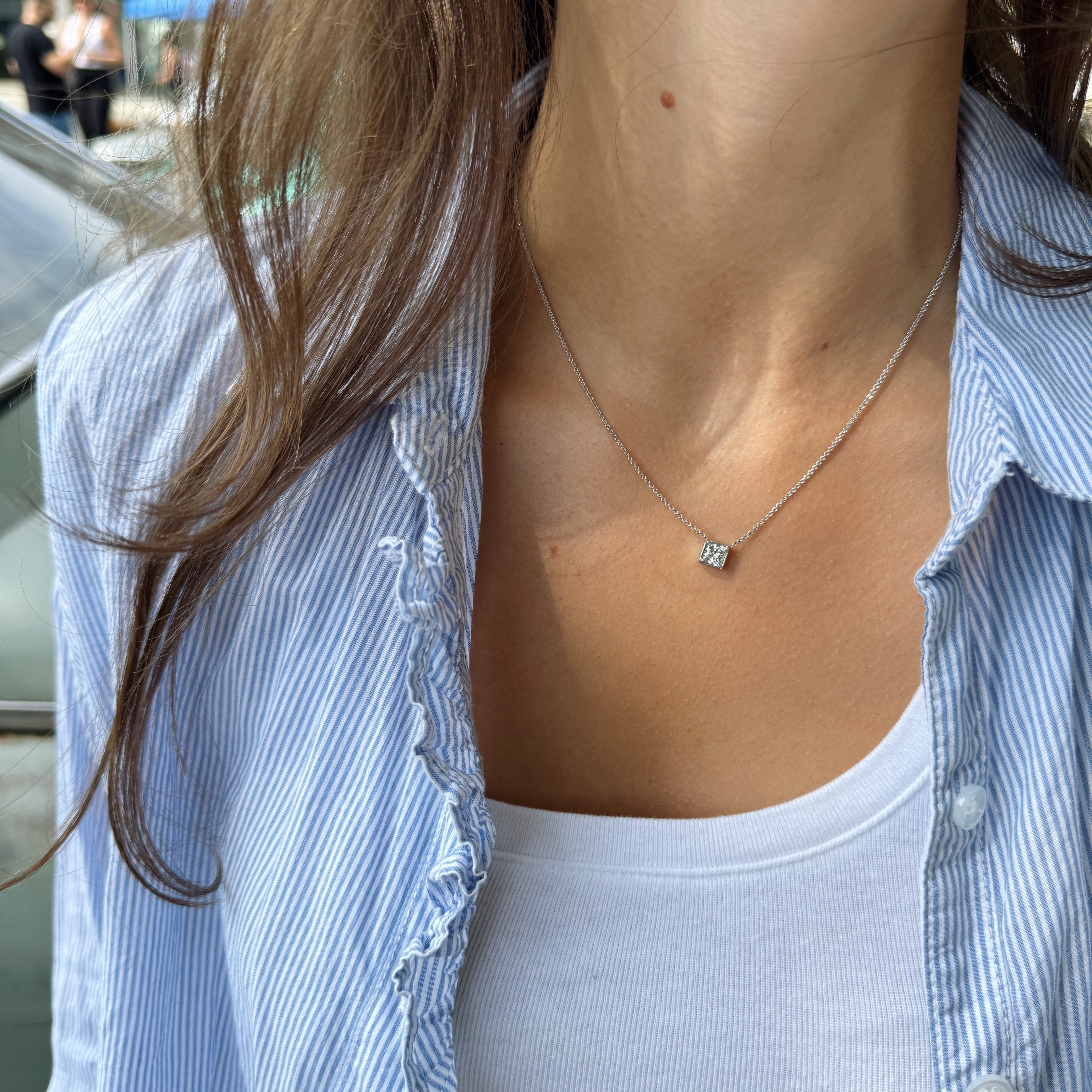 Princess-Cut Solitaire Diamond Necklace-Bijoux Village Fine Jewellers