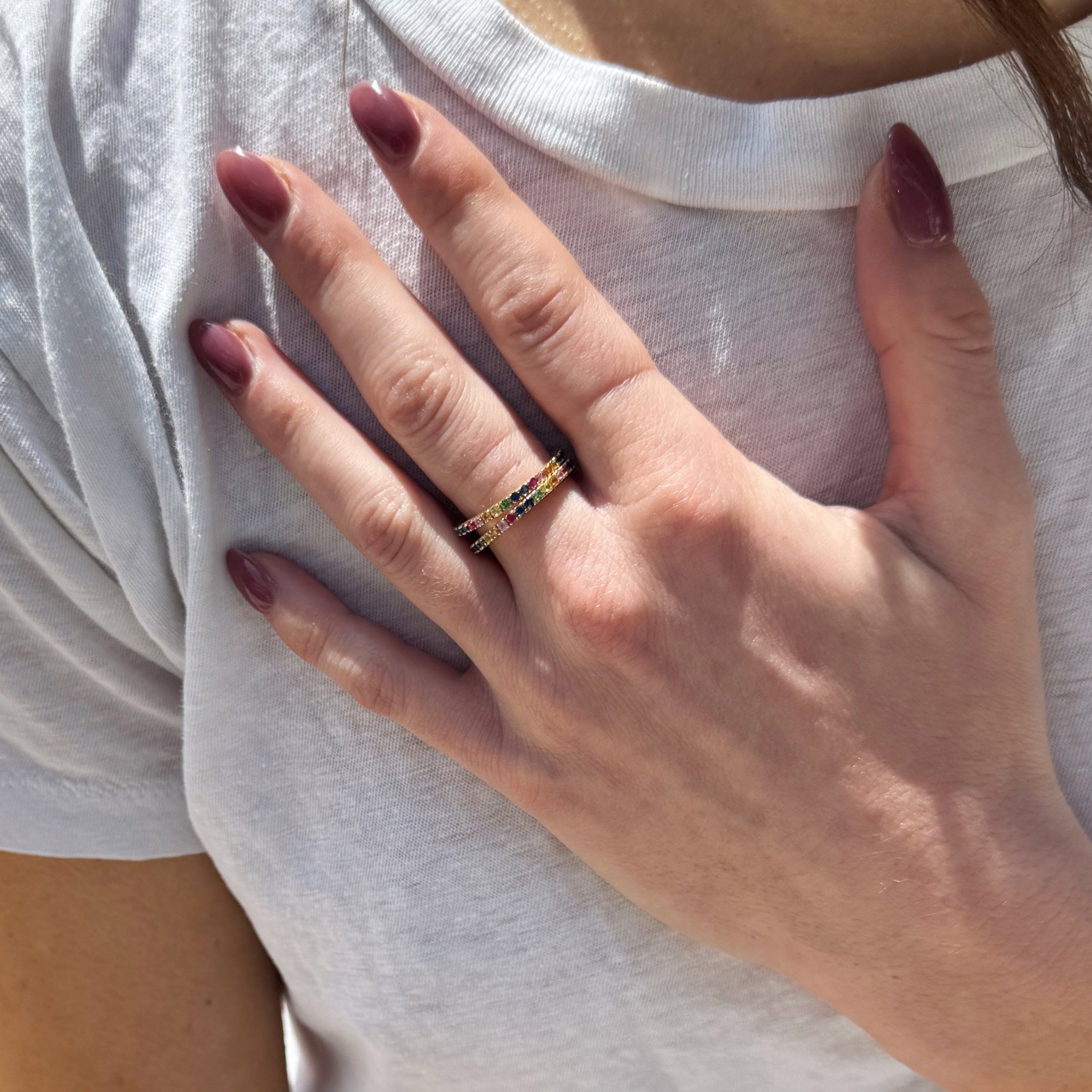 Rainbow Eternity Band in 14K Yellow Gold-Bijoux Village Fine Jewellers