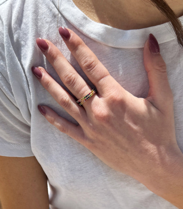 Rainbow Eternity Band in 14K Yellow Gold-Bijoux Village Fine Jewellers
