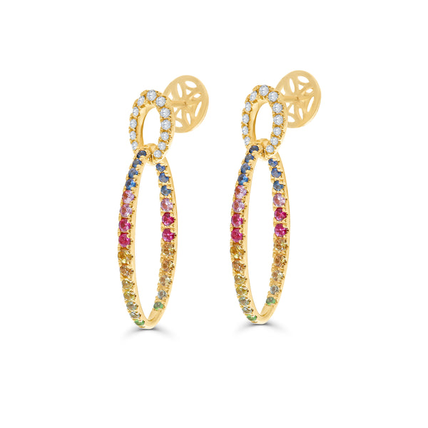 Rainbow Sapphire & Diamond Hoop Earrings-14 Karat-Bijoux Village Fine Jewellers