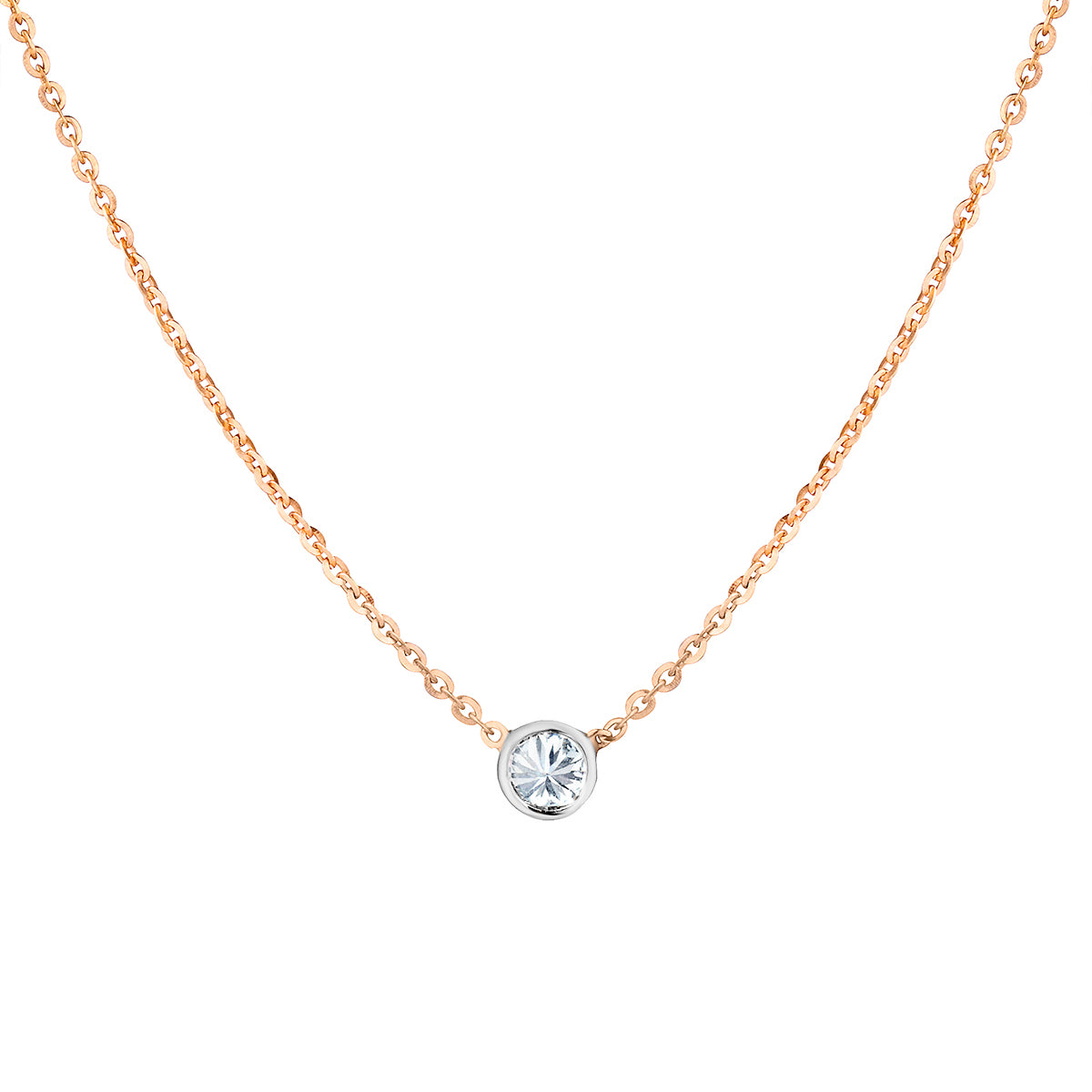 Rose Gold Chain with White Gold Bezel Set Diamond Pendant-Bijoux Village Fine Jewellers