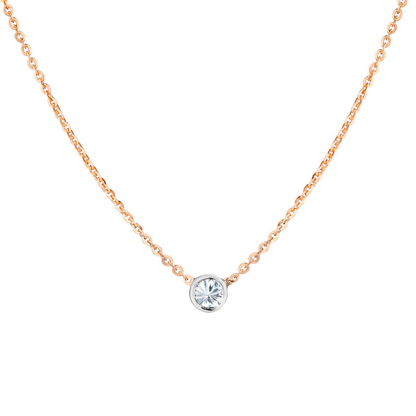 Rose Gold Chain with White Gold Bezel Set Diamond Pendant-Bijoux Village Fine Jewellers