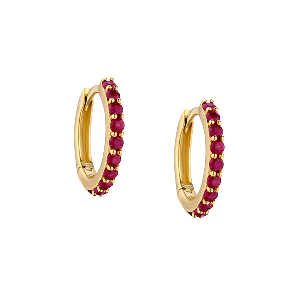 Ruby Huggie Hoops-10 Karat-Bijoux Village Fine Jewellers