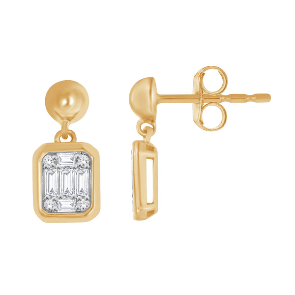 14K Yellow Gold Emerald-Cut Diamond Drop Studs-Bijoux Village Fine Jewellers