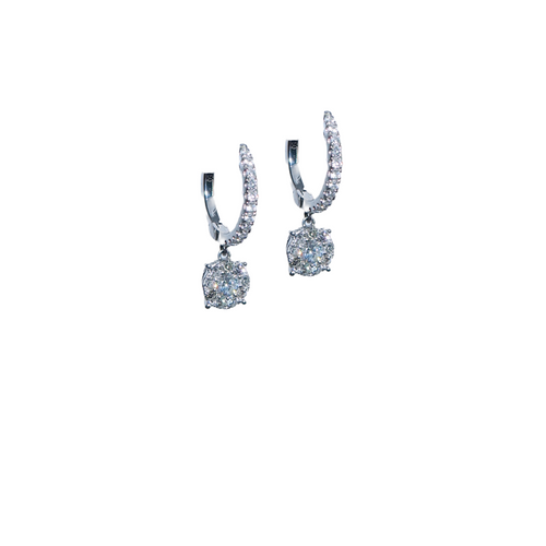 18 Karat White Gold Huggie Earrings with .53 CTs Natural Diamond Drops-Earring-Bijoux Village Fine Jewellers