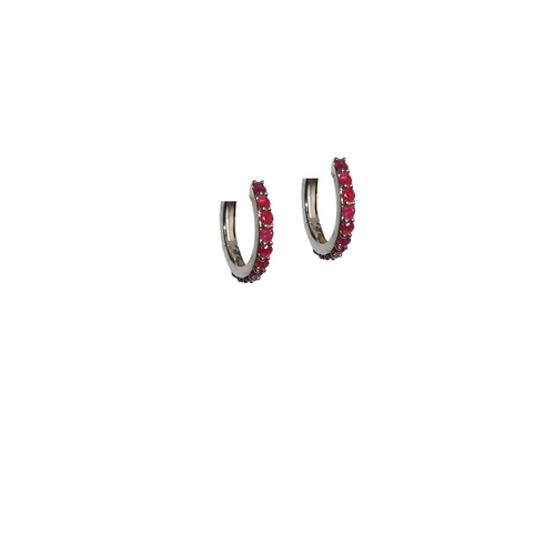 10 Karat Yellow Gold Ruby Huggie Earrings-Earring-Bijoux Village Fine Jewellers