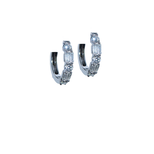 18 Karat White Gold Huggie Earrings with .91 CTs Natural Diamonds-Earring-Bijoux Village Fine Jewellers