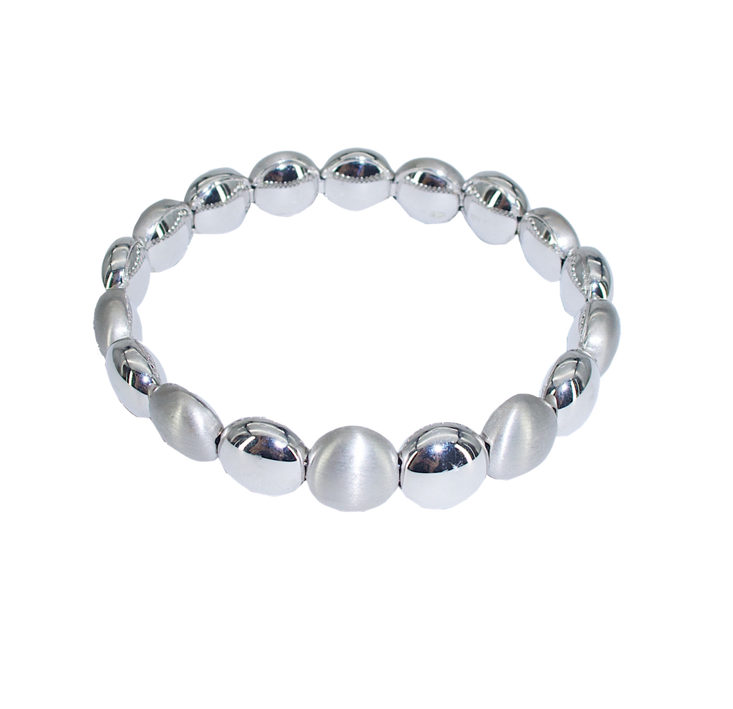 18 Karat White Gold Flat Bead Stretch Bracelet-Bracelet-Bijoux Village Fine Jewellers