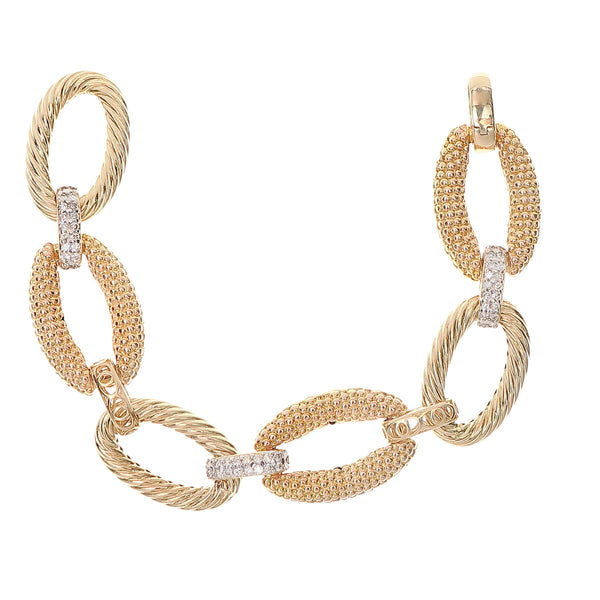Textured Gold Diamond Link Bracelet-Bijoux Village Fine Jewellers