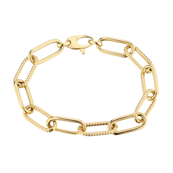 Yellow Gold Polished and Textured Link Bracelet-Bijoux Village Fine Jewellers