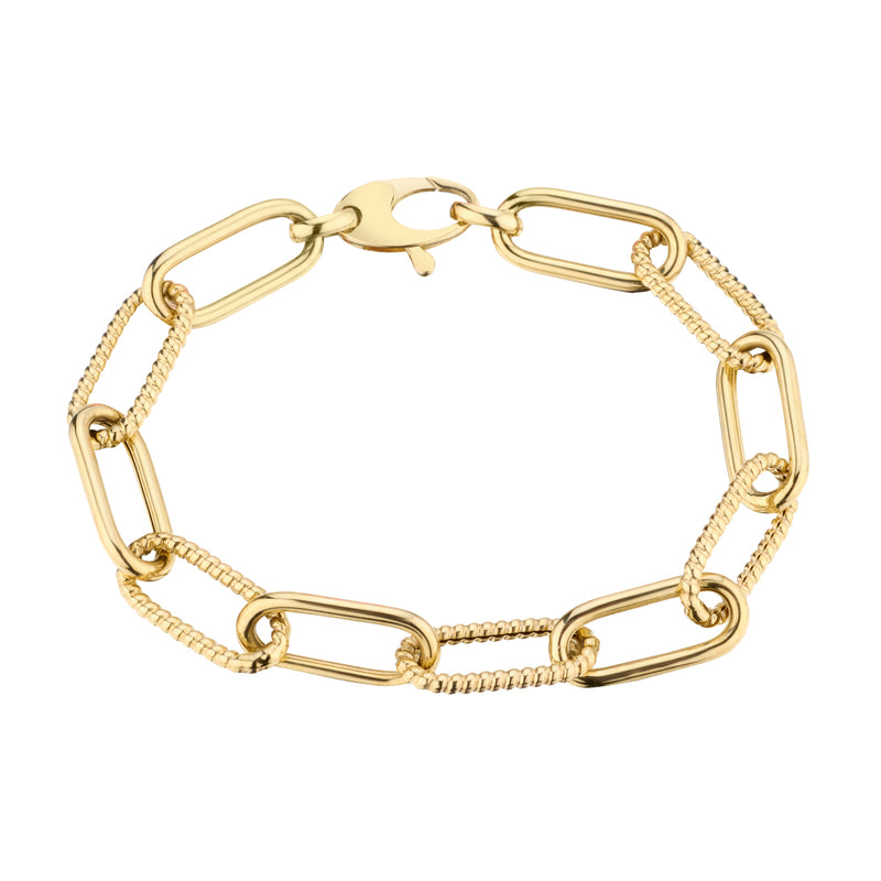 Yellow Gold Polished and Textured Link Bracelet-Bijoux Village Fine Jewellers