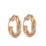 Tri-Color Gold Intertwined Hoop Earrings-White Gold-Bijoux Village Fine Jewellers