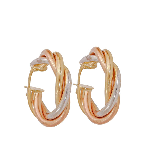 Tri-Color Gold Intertwined Hoop Earrings-White Gold-Bijoux Village Fine Jewellers