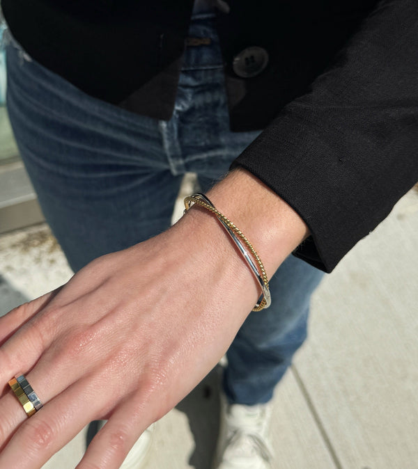 Twist Duo Bangle in 18K White and Yellow Gold-Bijoux Village Fine Jewellers