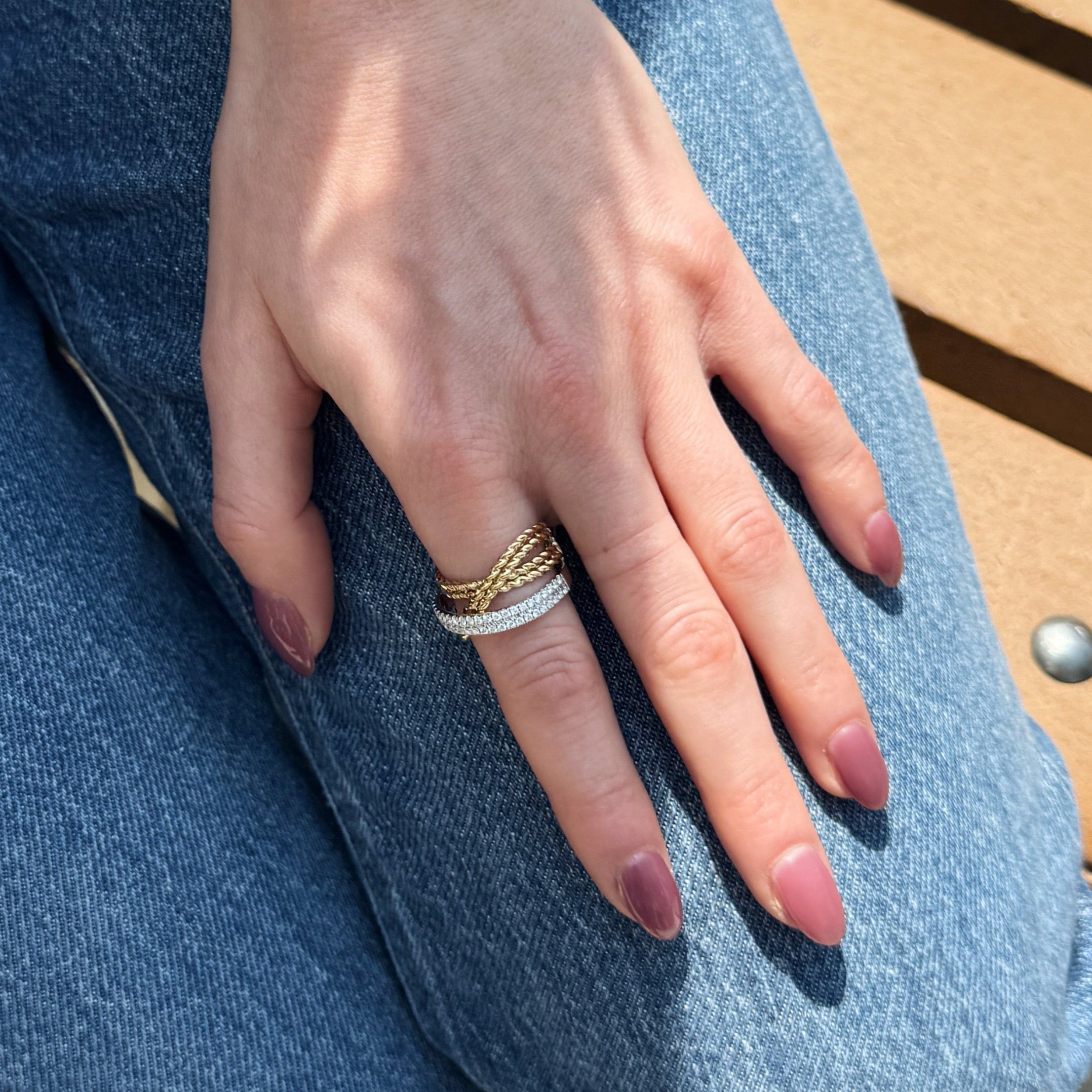 Two-Tone Diamond and Rope Crossover Ring-Bijoux Village Fine Jewellers