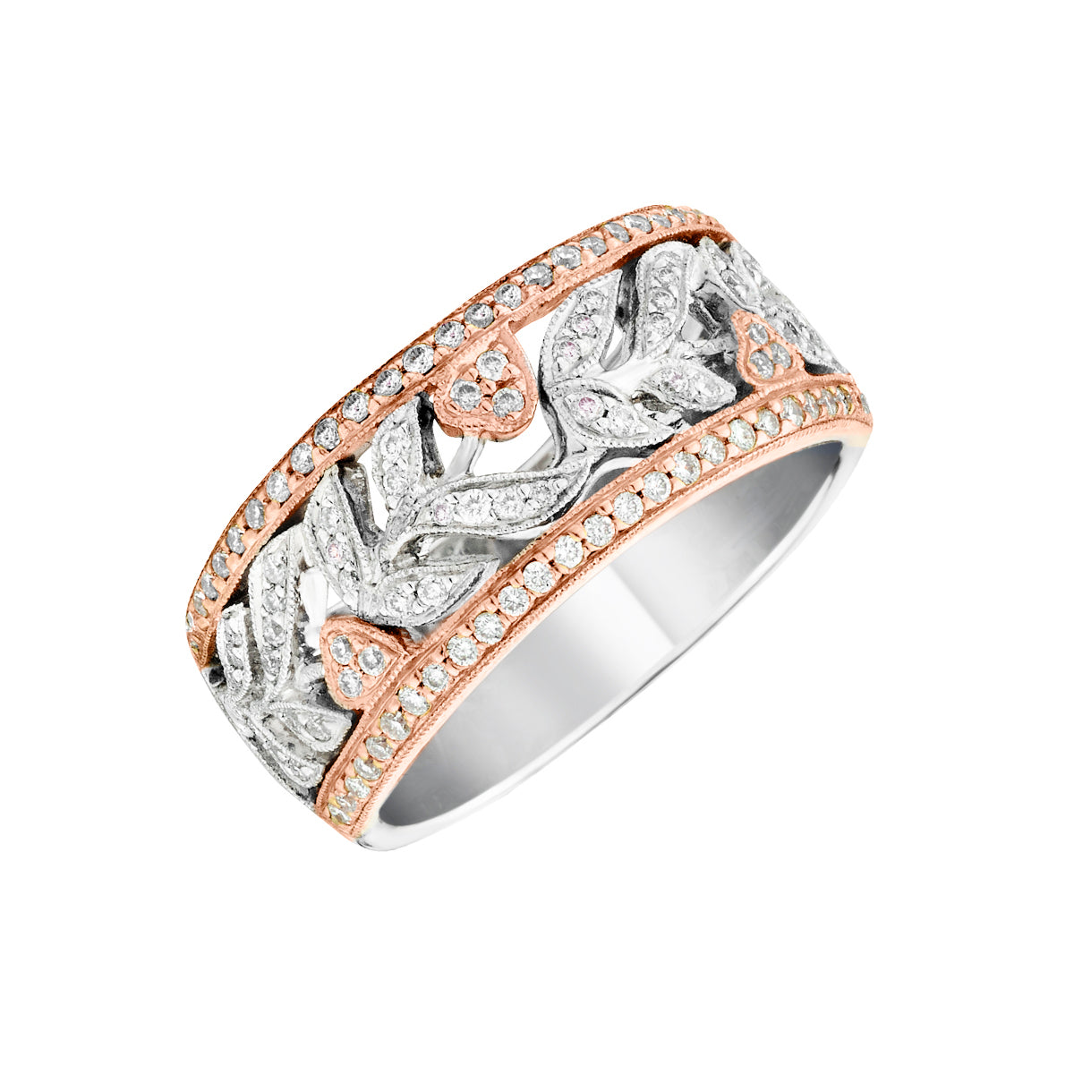 Two-Tone Gold Diamond Leaf Motif Band-Bijoux Village Fine Jewellers