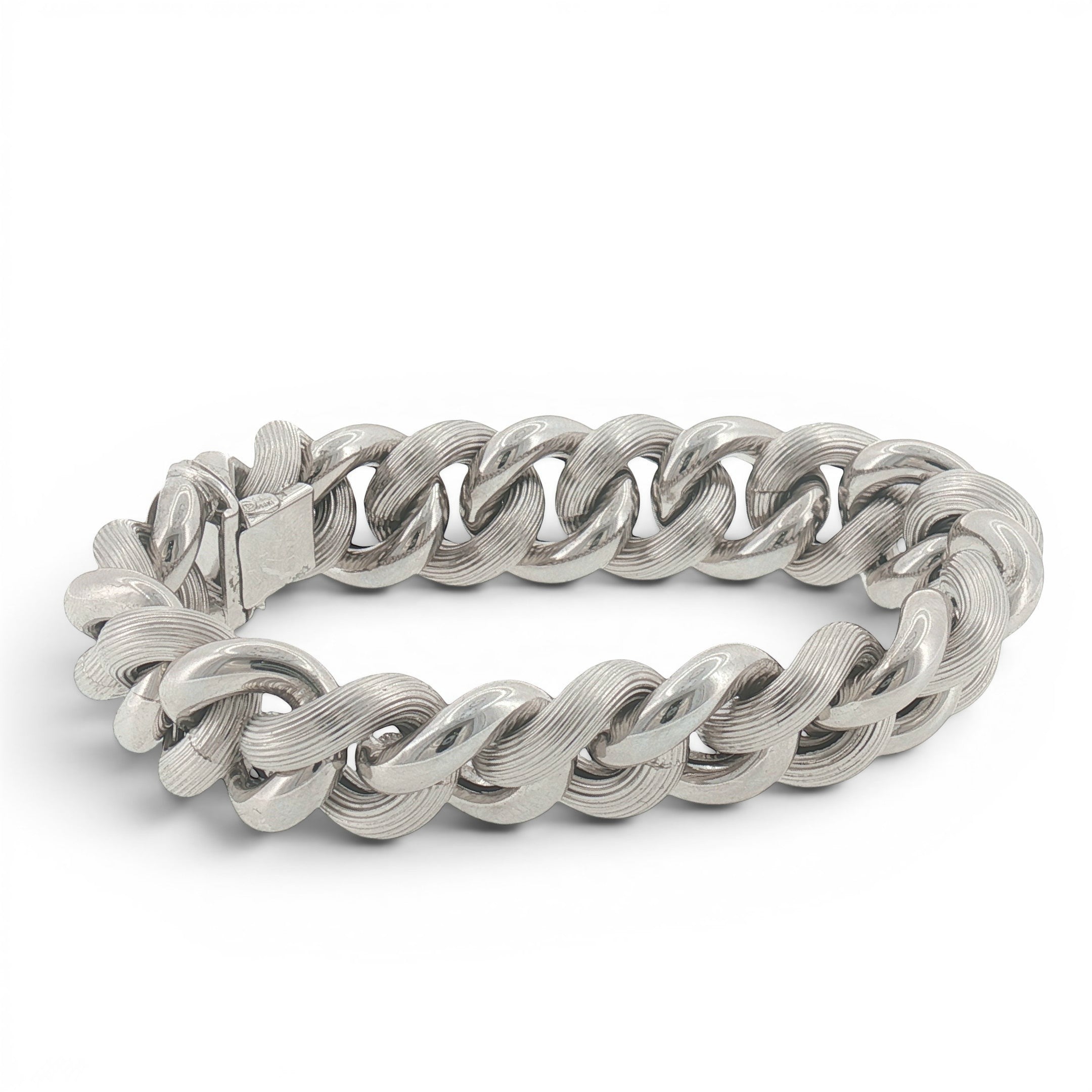 Textured White Gold Link Bracelet-Bijoux Village Fine Jewellers