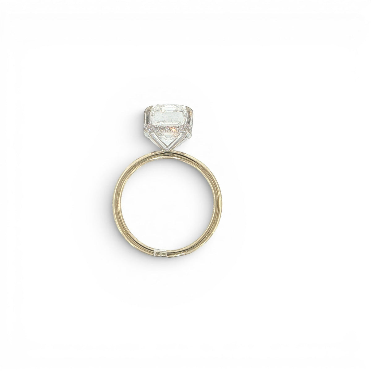 5.08 CT Lab-Grown Emerald Cut Diamond Hidden Halo Engagement Ring in 14K Yellow & White Gold-Bijoux Village Fine Jewellers