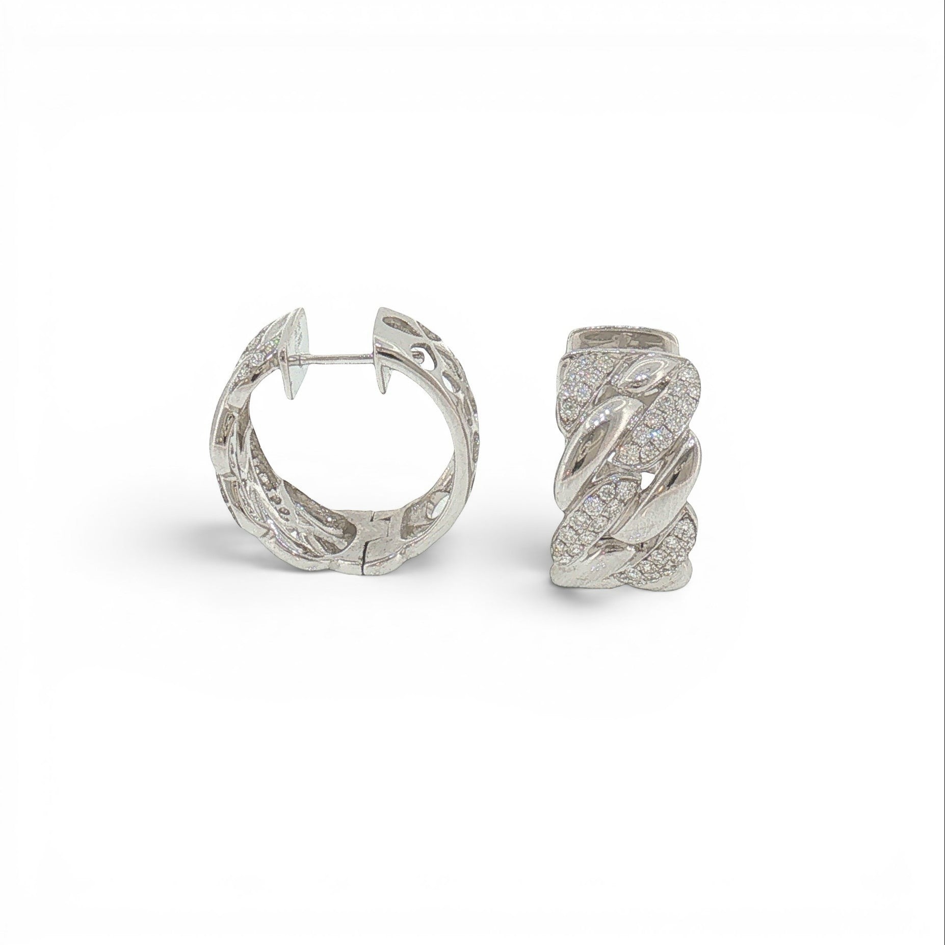 Diamond Pavé Chain-Link Huggie Earrings-Bijoux Village Fine Jewellers