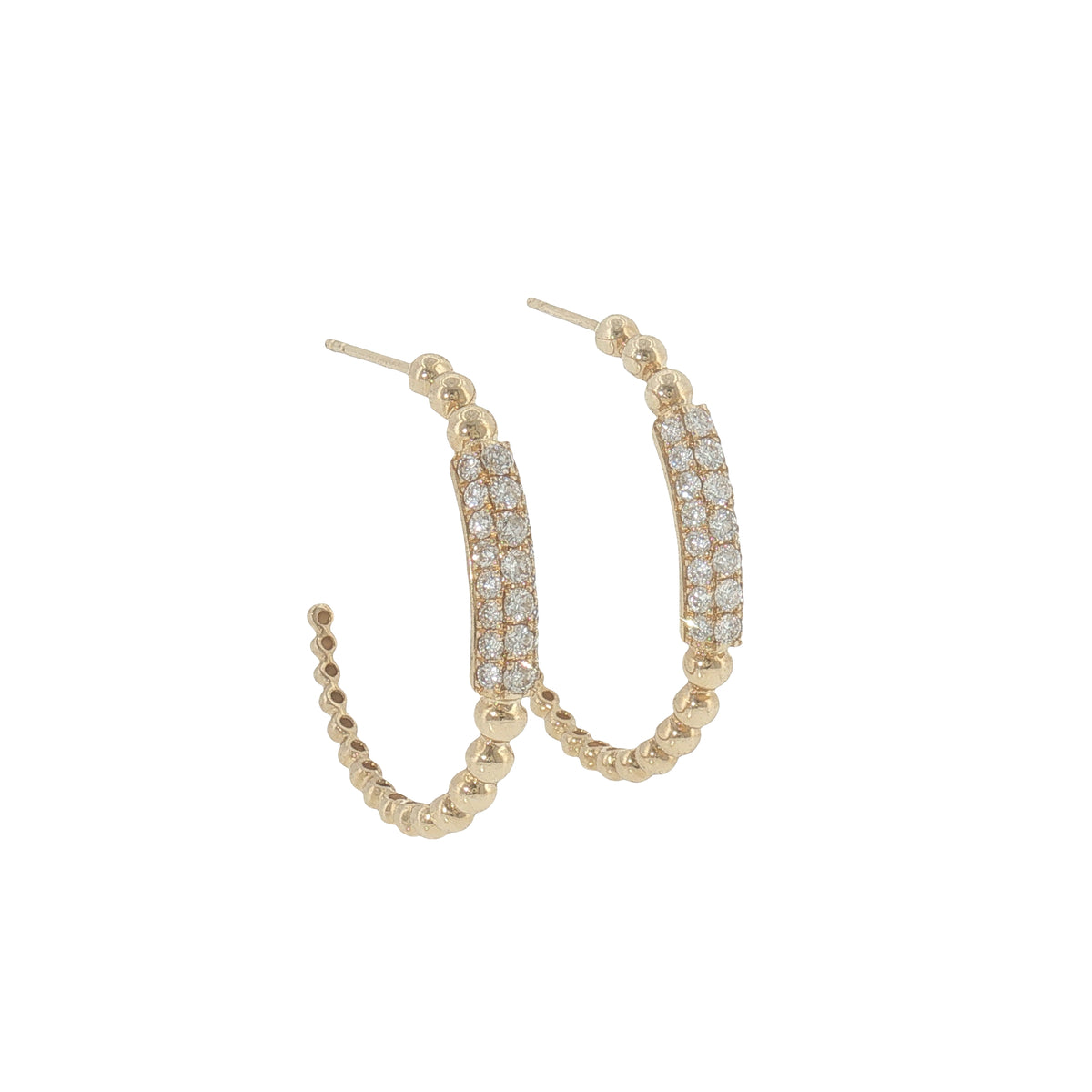 14K Yellow Gold Diamond Beaded Hoop Earrings-Bijoux Village Fine Jewellers