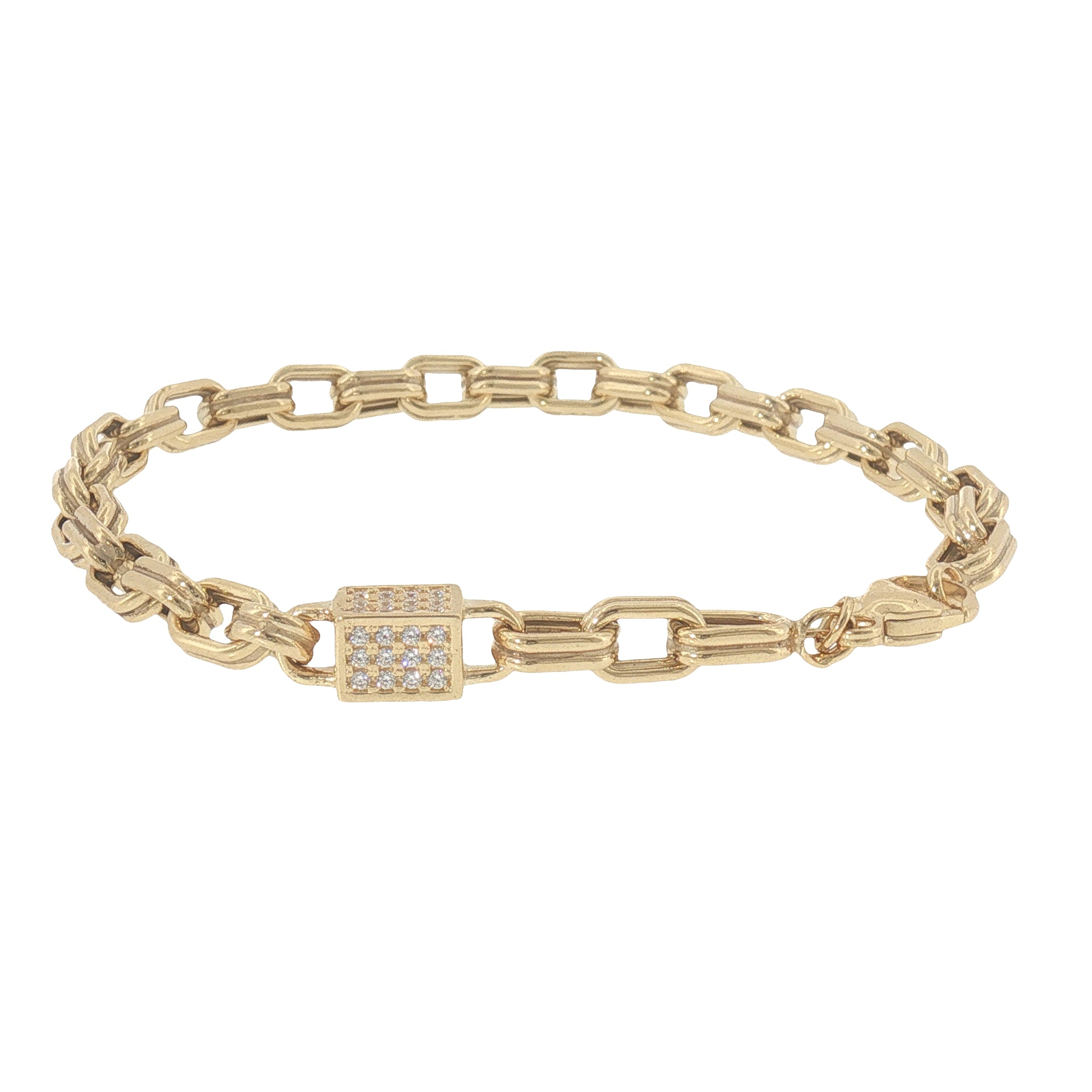 14K Yellow Gold Italian-Made Cubic Zirconia Box Link Bracelet-Bijoux Village Fine Jewellers