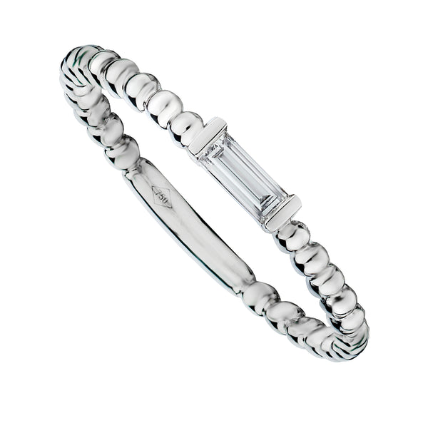 White Gold Beaded Band with Baguette Diamond-White Gold-Bijoux Village Fine Jewellers