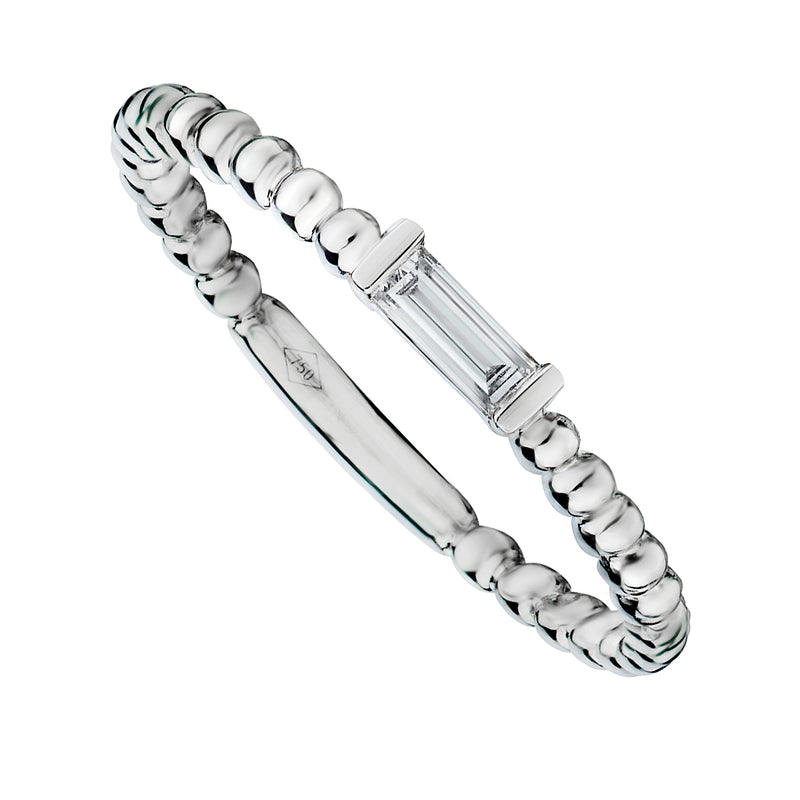 White Gold Beaded Band with Baguette Diamond-White Gold-Bijoux Village Fine Jewellers