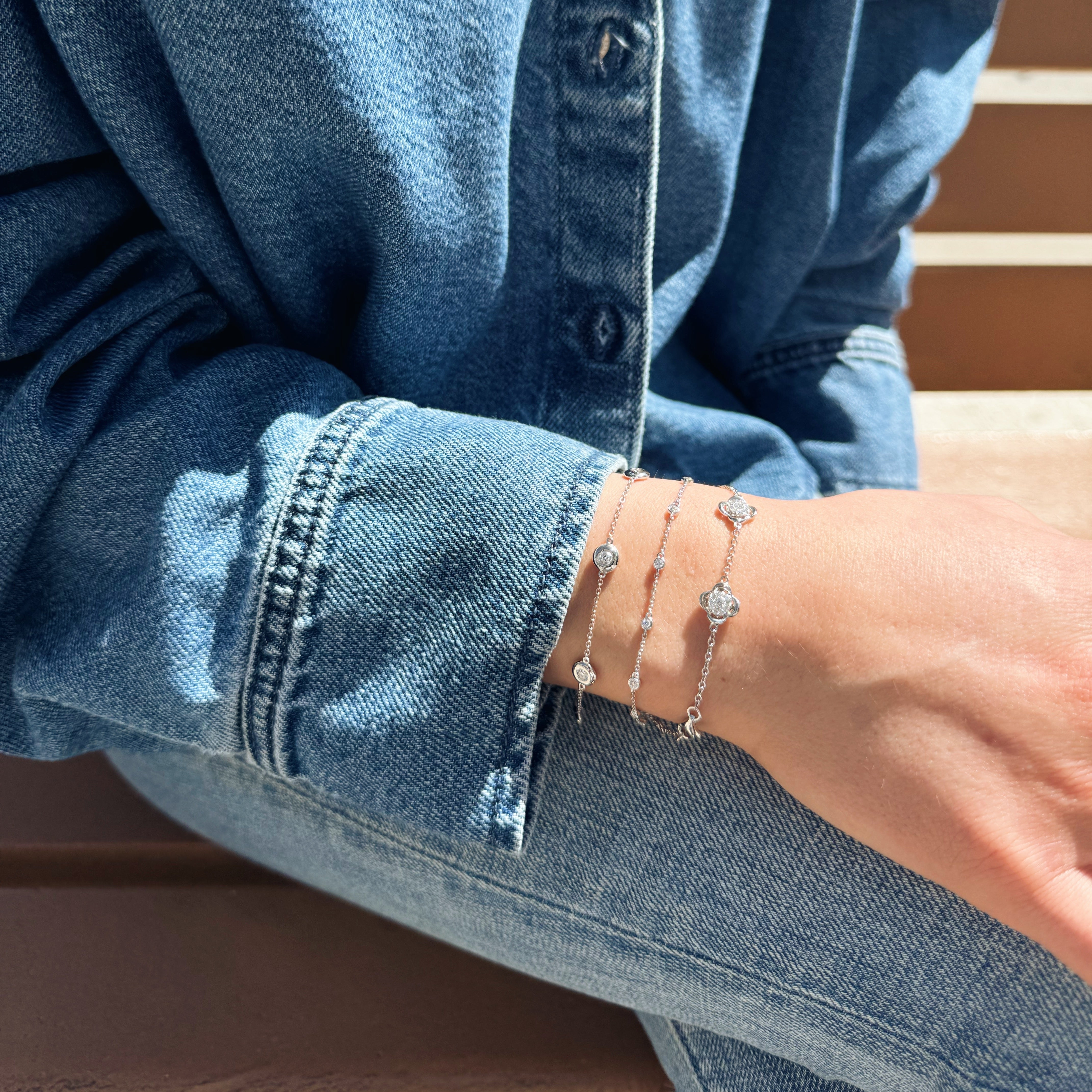 White Gold Bezel-Set Diamond Station Bracelet-Bijoux Village Fine Jewellers