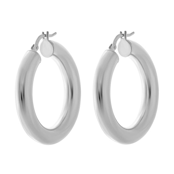 White Gold Classic Tube Hoops-Bijoux Village Fine Jewellers
