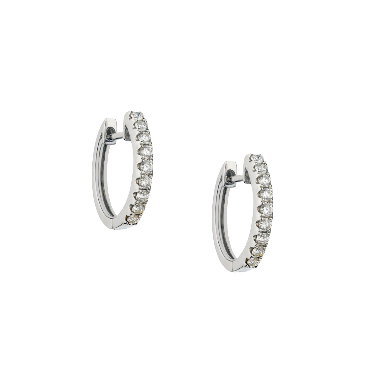 White Gold Diamond Huggie Hoop Earrings-Bijoux Village Fine Jewellers