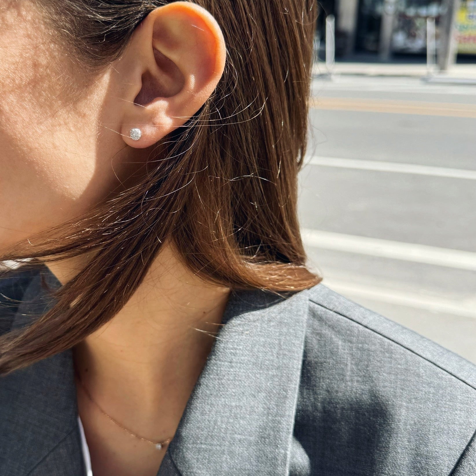 White Gold & Diamond Pave Half Dome Studs-Bijoux Village Fine Jewellers
