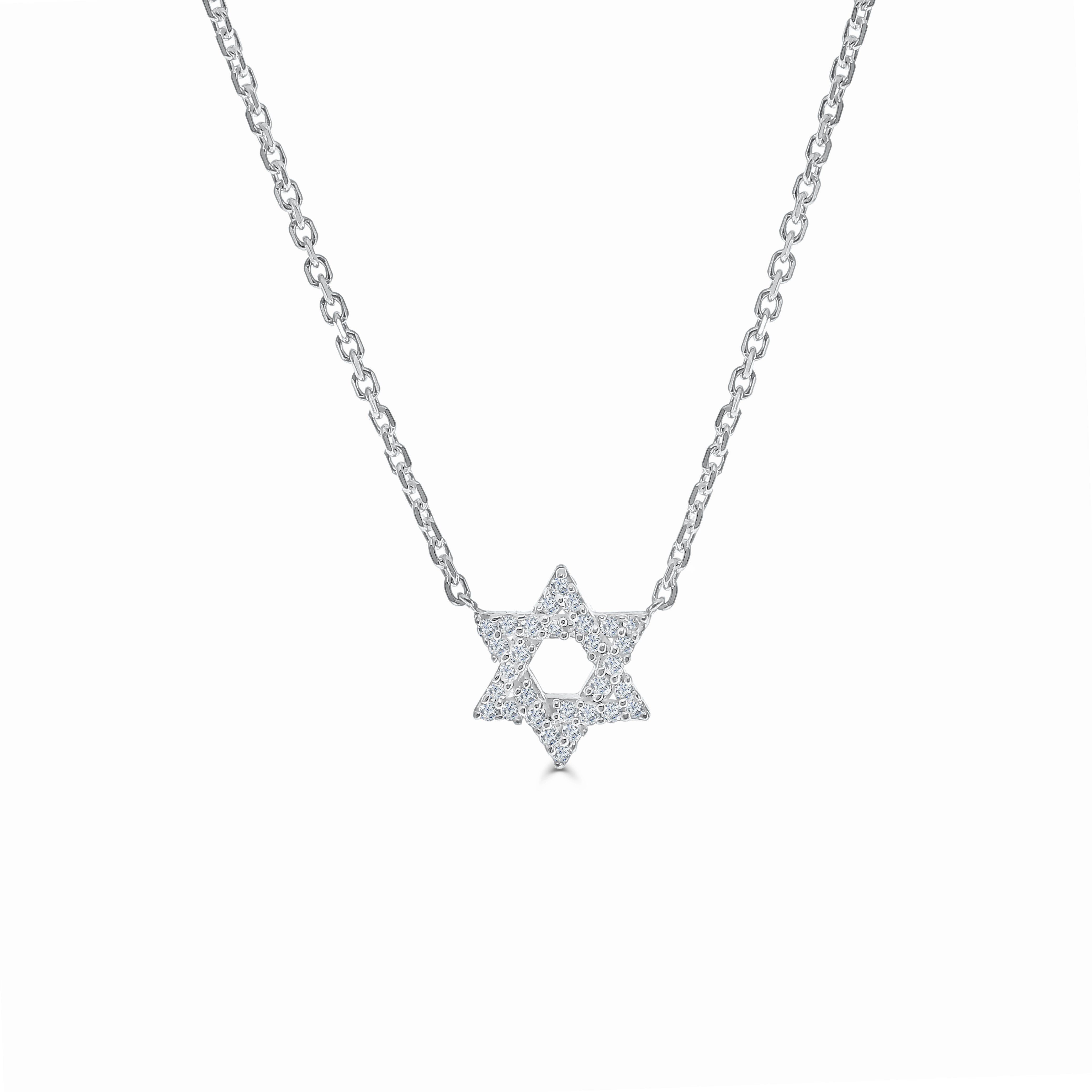 White Gold Diamond Star of David Necklace-White Gold-Bijoux Village Fine Jewellers