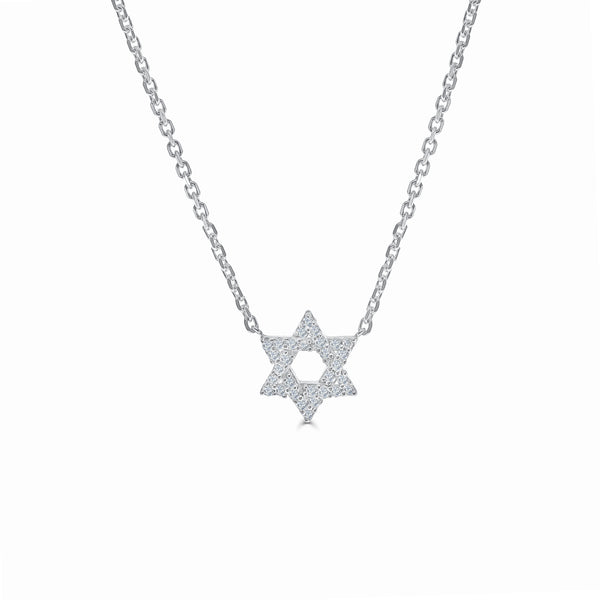 White Gold Diamond Star of David Necklace-White Gold-Bijoux Village Fine Jewellers