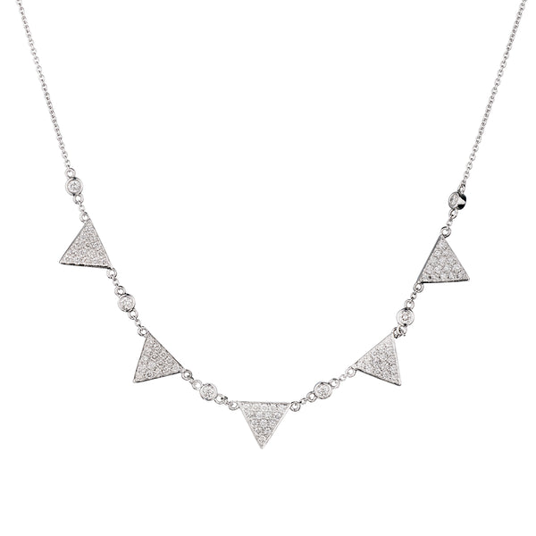 White Gold Pave Triangle & Bezel Set Diamond Necklace-White Gold-Bijoux Village Fine Jewellers