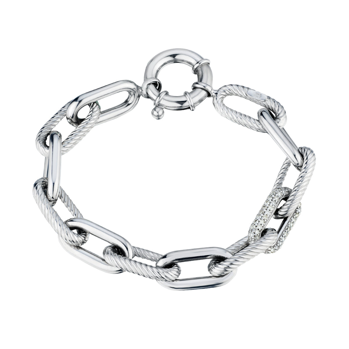 Textured White Gold Bracelet with Diamond Link-Bijoux Village Fine Jewellers
