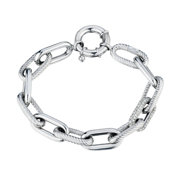 Textured White Gold Bracelet with Diamond Link-Bijoux Village Fine Jewellers
