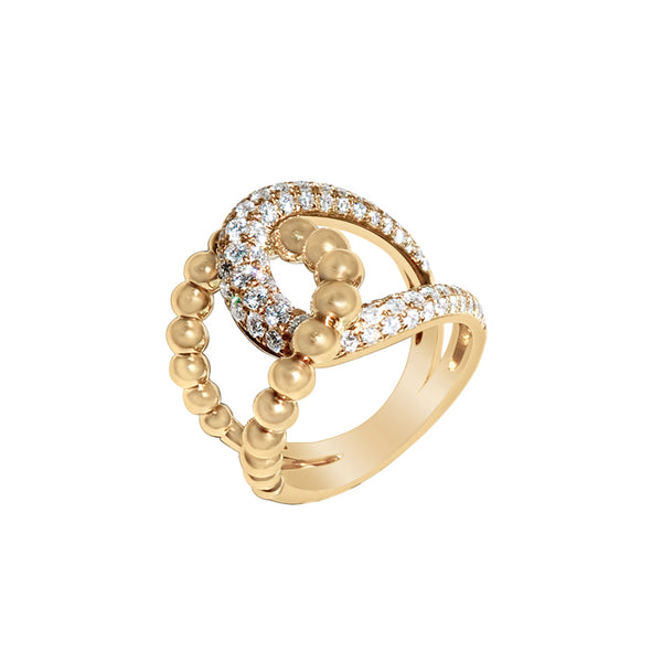Yellow Gold Beaded & Diamond Openwork Ring-Bijoux Village Fine Jewellers