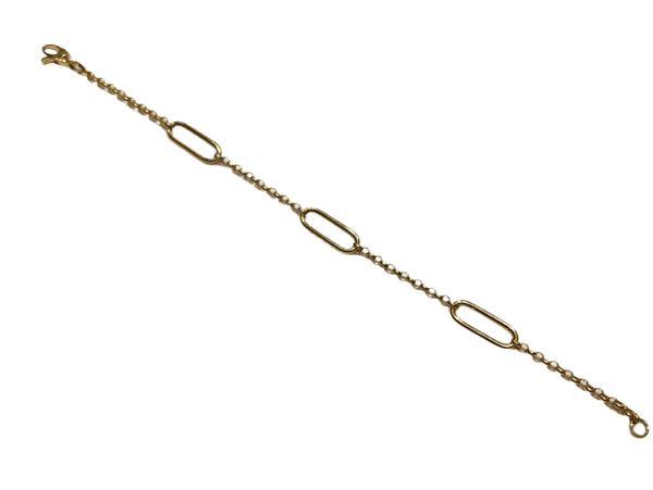 Yellow Gold Paperclip & Beaded Chain Bracelet-Bijoux Village Fine Jewellers
