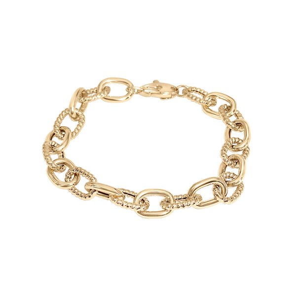 Yellow Gold Textured Link Bracelet-Bijoux Village Fine Jewellers