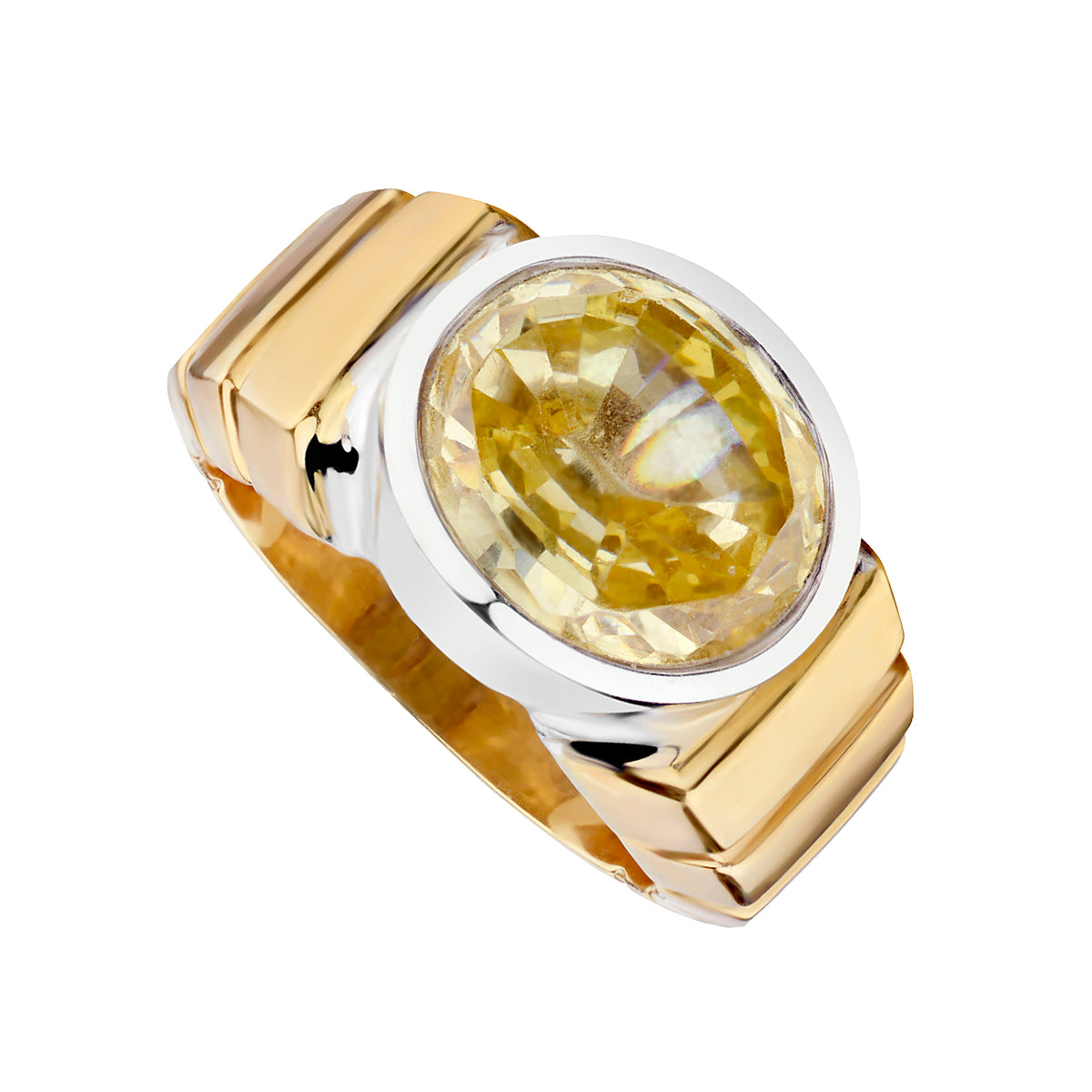 Yellow Sapphire Bezel-Set Ring in Two-Tone Gold-Bijoux Village Fine Jewellers