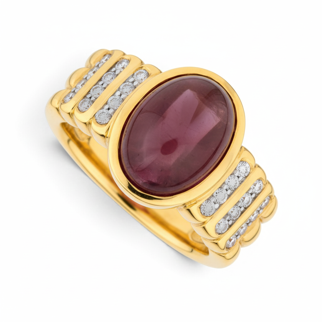 Pink Tourmaline Cabochon and Diamond Ring-Bijoux Village Fine Jewellers