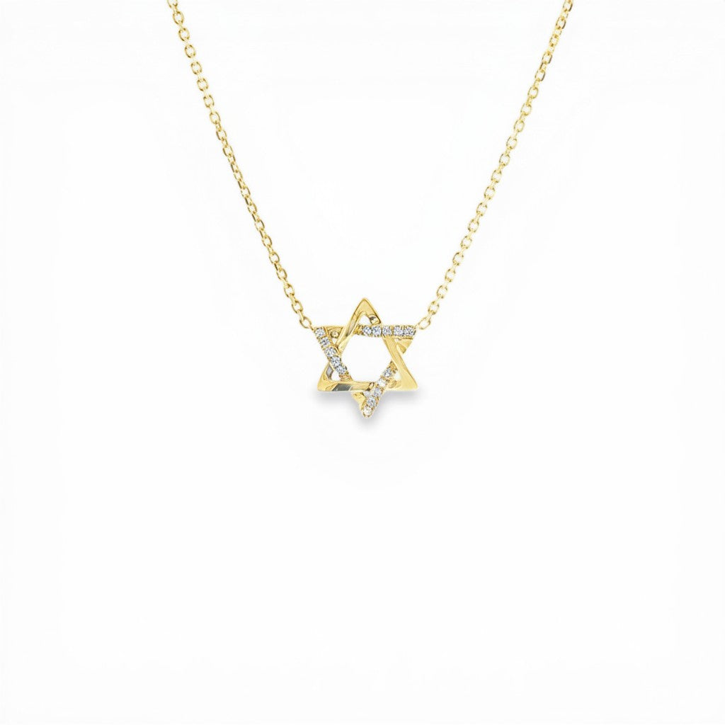 10K Yellow Gold Open Star of David Necklace with 0.10 CT Diamond Accents-Bijoux Village Fine Jewellers